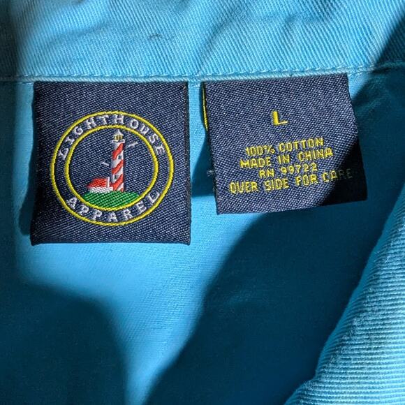 Vtg Y2K Lighthouse Sky Blue Floral Embroidered Applique Trucker Jacket Sz L - Picture 6 of 6